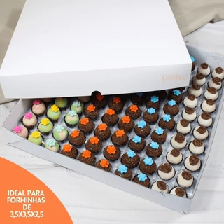 Embalagem para 100 Brigadeiros para Delivery - Branca Sem Berço 37x37x5,5 - Pacote com 10 und