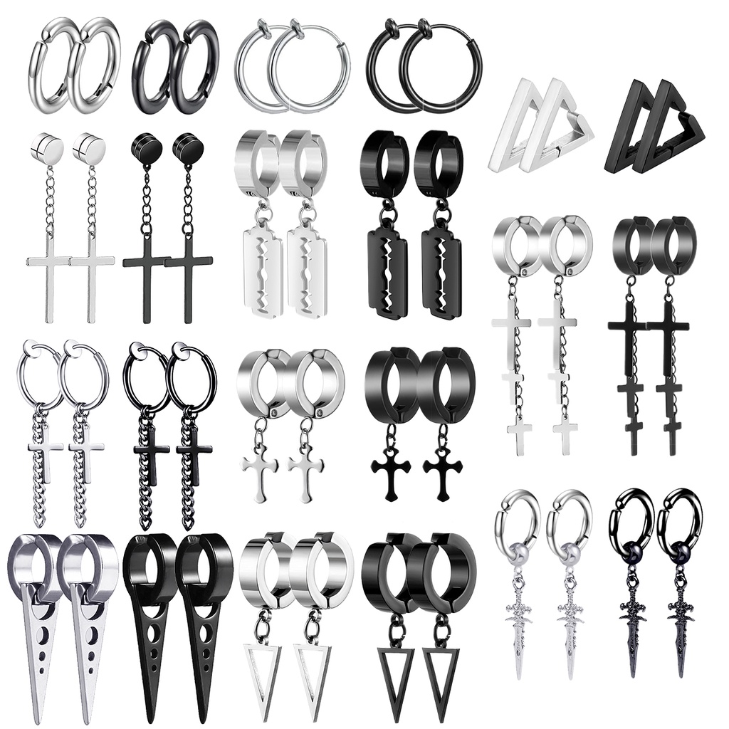 Brincos De Orelha Clip Aço Inoxidável Não Perfuram Preto Estilo Coreano Moda Masculina Punk Black Multi-style Stud