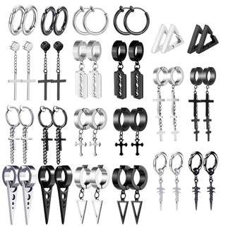 Brincos De Orelha Clip Aço Inoxidável Não Perfuram Preto Estilo Coreano Moda Masculina Punk Black Multi-style Stud