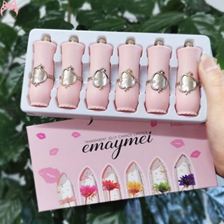 6pcs Conjunto De Batons / Batom Hidratante Com Flor Transparente De Cristal / Muda De Cor De Longa Duração HGF