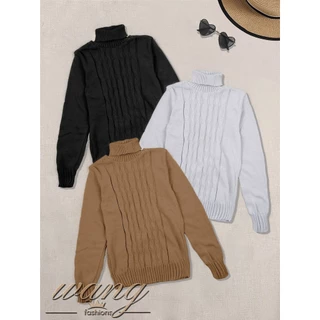 Kit 3 Peças Blusa Trico Feminina Cor Aleatório Gola Alta Cacharreal Manga Longa com detalhe ilhos