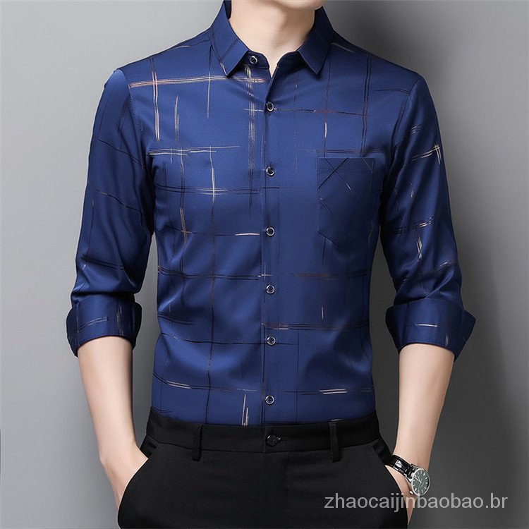 camisa masculina xadrez social gola alta masculino camisa manga longa