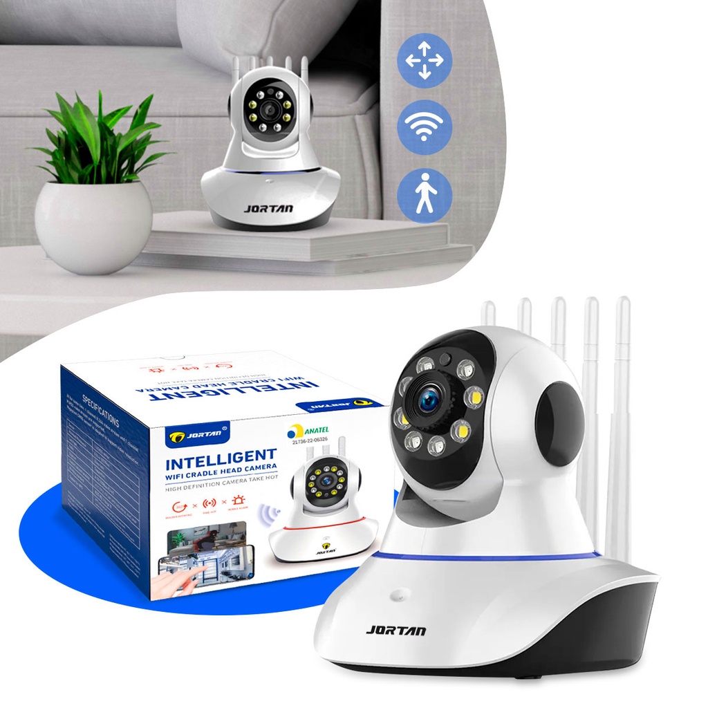 Câmera Segurança Wifi 5 Antenas Ip Full Hd 360° Infravermelho Autotracking Microfone Áudio Babá Eletrônica Bivolt Controle Pelo Celular