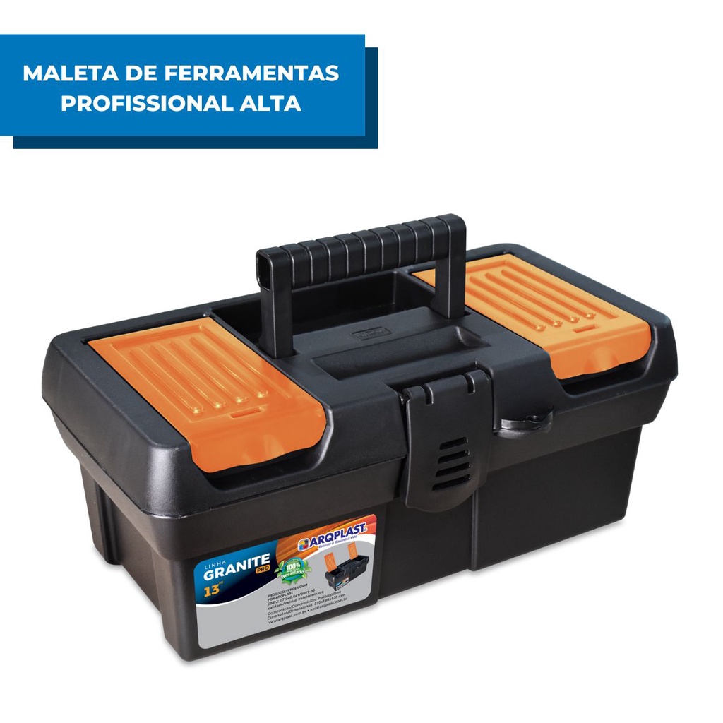 Maleta Caixa de Ferramentas Granite Pro Alta 13" Arqplast Resistente Reforçada