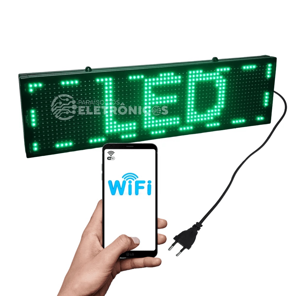 Painel Letreiro Digital Wi-fi 68×20 Luz LED Cor Verde Luminoso Interno ...