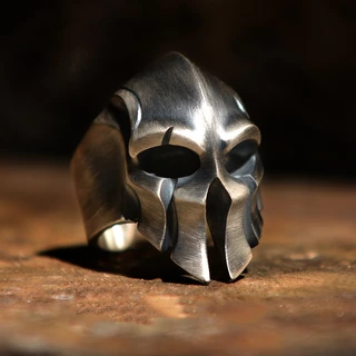 Marca Vintage Fashion Brand 925 Thai Silver Spartan Skull Ring Anel De Abertura
