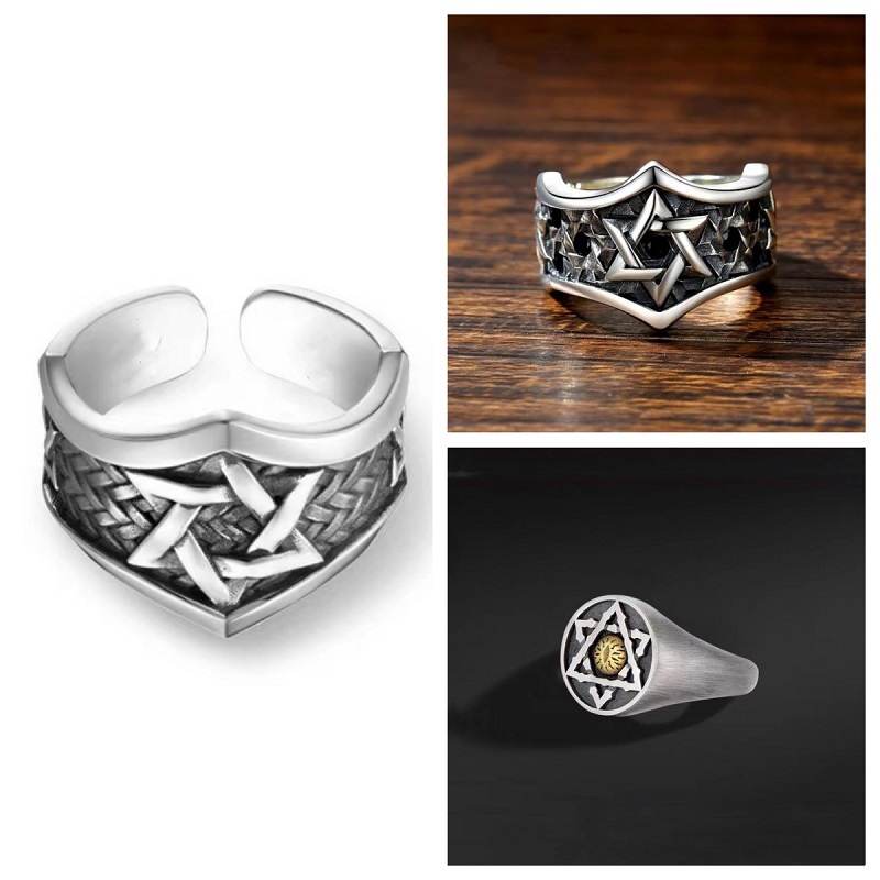 Vintage Hip Hop Rock Fashion Six Star Abertura Masculina De Seis Estrelas Jóias Com Anel Ajustável Acessórios De Halloween