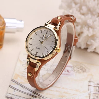 Relógios De Moda Ladies Leather Thin Strap Quartz Cor Sólida