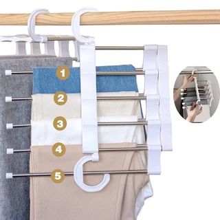 Cabide Calça Jeans Retrátil Multifuncional 5 Divisórias Organizador Cabides Magico Roupa Dobravel