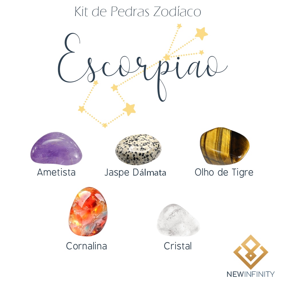 Kit de Pedras Cristais dos Signos Escorpião - 5 pedras naturais ...