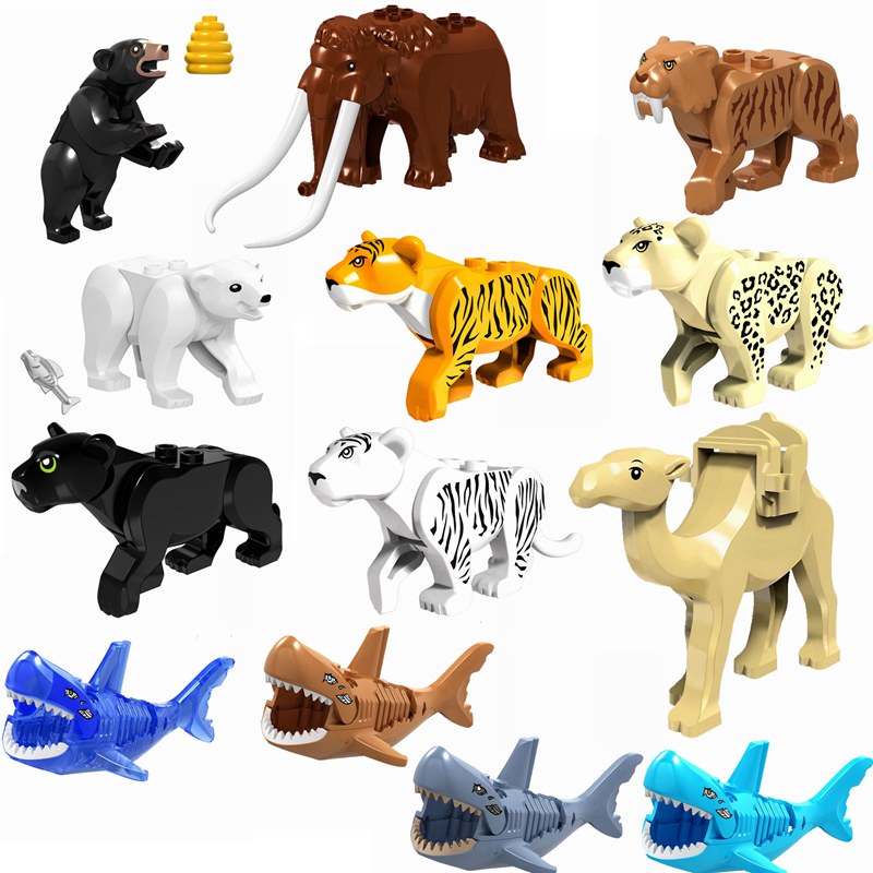 Legos Animais Tigre Leopardo Urso Polar Elefante Tubarão Preto Camelo ...