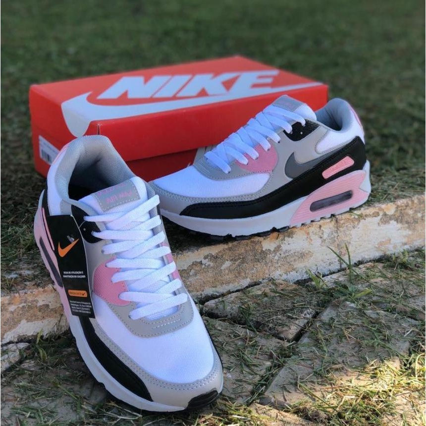 Air max 90 shop cinza e rosa