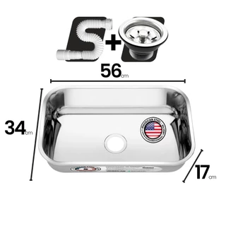 Cuba Pia Inox 56x34x17 - 430 – American Steel + Sifão + Válvula