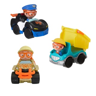 Kit C/3 - Blippi - Mini Veículos - Carro de Policia + Caminhão de Descarga + Safari Móvel