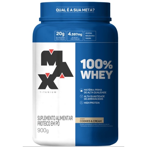 Whey 100% Protein Concentrado Cookies & Cream 900g Pote Max Titanium