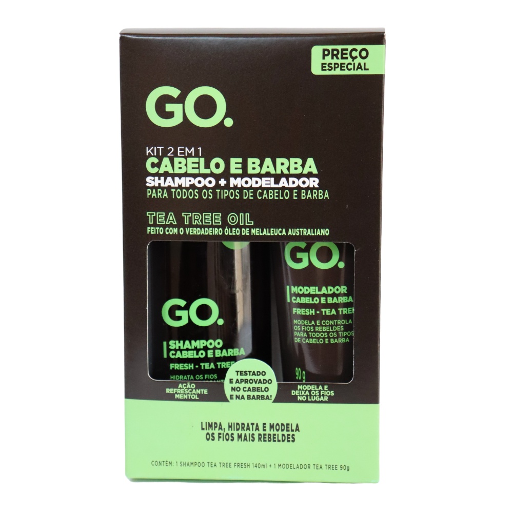 Kit Shampoo + Modelador Cabelo E Barba Men Hidrata Maciez Go