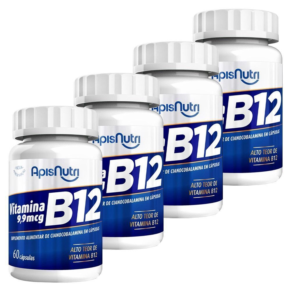 Kit 4x Vitamina B12 60 Cápsulas Apisnutri | Shopee Brasil