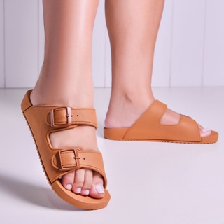 Sandália Feminina Papete Birken com Fivela Caramelo