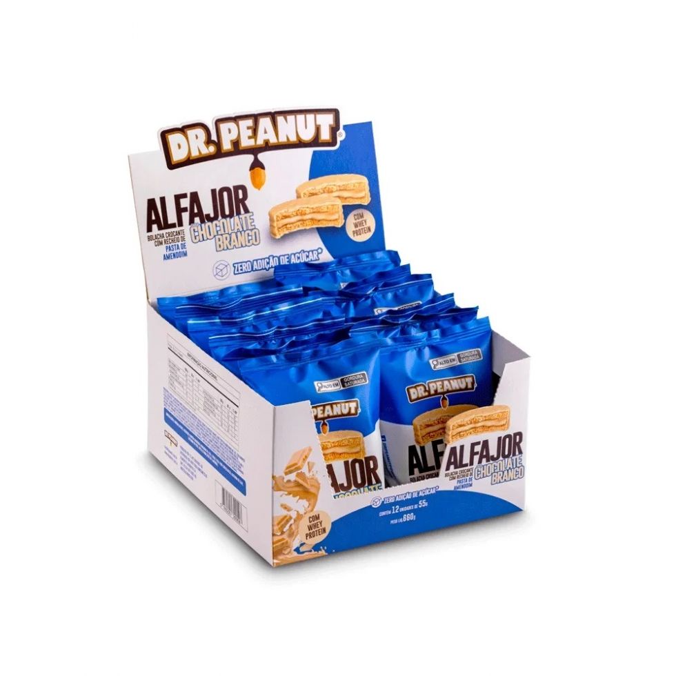 Alfajor Dr. Peanut (Display 12 unid. 55g) - Sabor: Chocolate Branco
