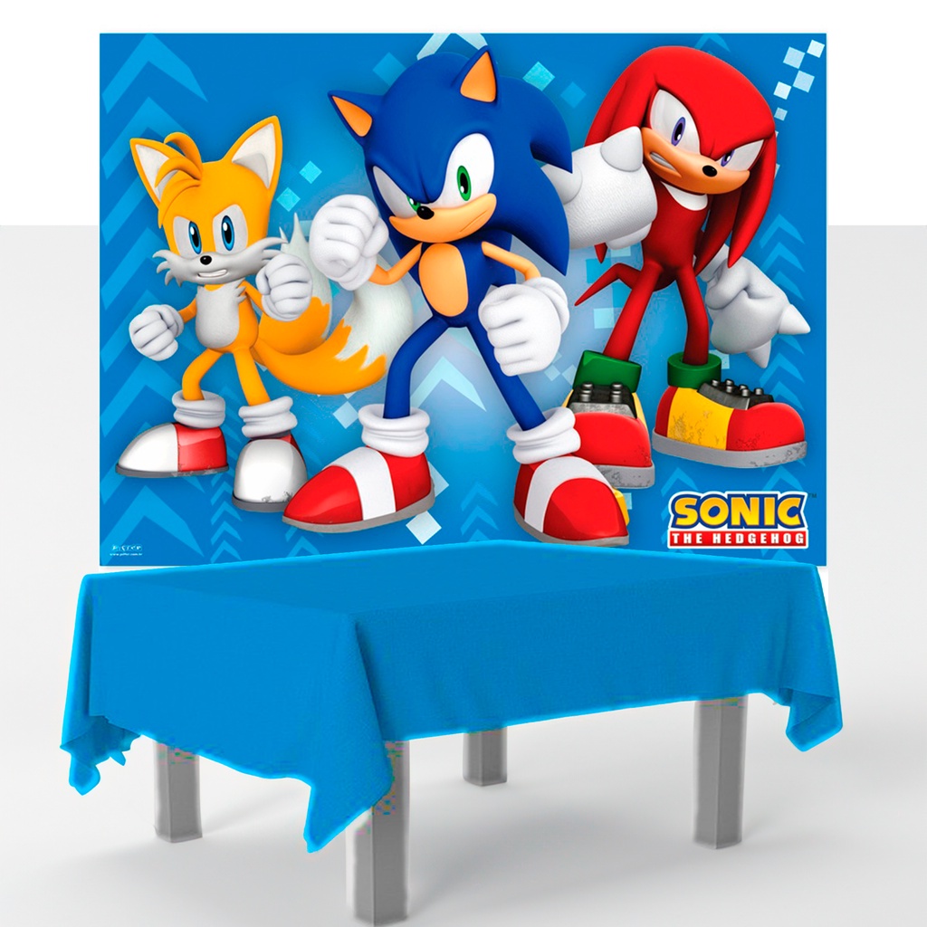 Kit Decoração Festa Sonic Filme 2 Painel Infantil e Totem