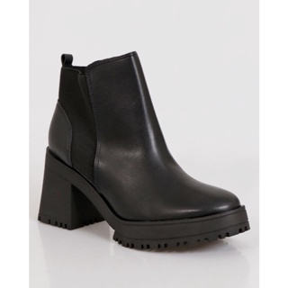 Bota Feminina Vizzano Coturno Chelsea Salto Alto Tratorado Preto