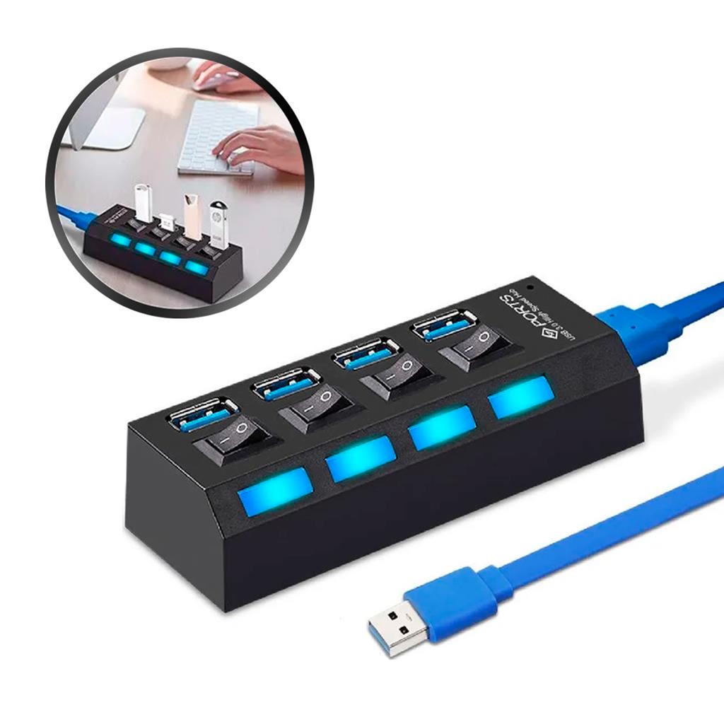 Hub USB 3.0 4 Portas PC Computador Notebook Com Botao On/Off Hub ...