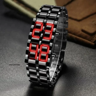 Moda Masculina Digital Lava Relógio De Pulso Preto Completo Metal Vermelho Azul Display LED Relógios Presentes Para Masculino Menino Esporte Criativo
