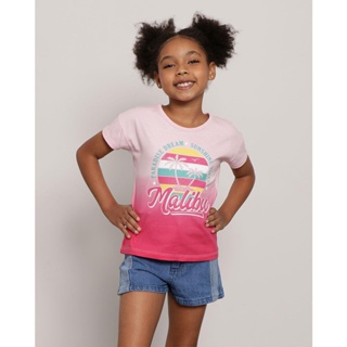 Blusa Infantil Manga Curta Estampa Malibu Degrade Rosa