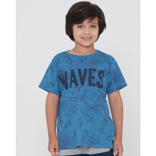 Camiseta Infantil Tropical Estampa Waves Azul