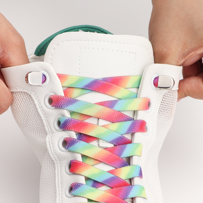 Cadarços Coloridos Sem Atacadores Arco-Íris Elásticos Para Tênis Adultos Kids 8MM Largo Calçado De Borracha Plana Acessórios Sapatos