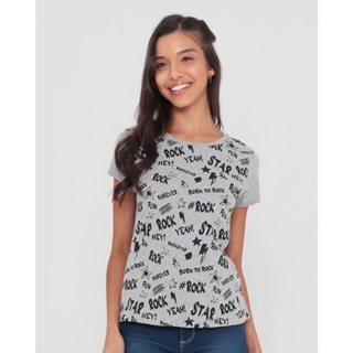 Blusa Estampa Rock Geométrica Mini Print Cinza