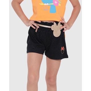 Short Infantil Estampa Minnie Glitter Disney Preto