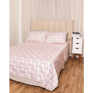 Jogo de Cama Casal 4 Peças Andreza 150 Fios Geométrico Rosa