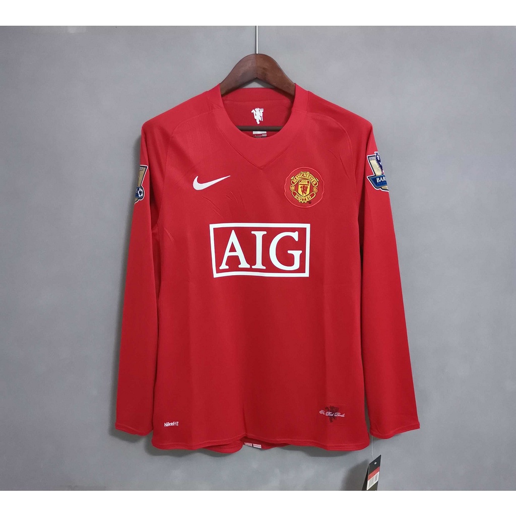 07/08 Retro Manchester United I Camisa De Futebol De Manga Comprida Vermelha Masculina ZKST
