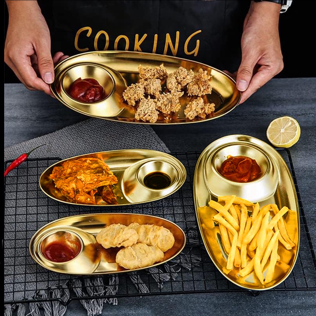 Modus 2 Peças Prato De Jantar 304 Aço Inoxi Formato Oval Para Batatas Fritas，Asas De Frango Ou Salada