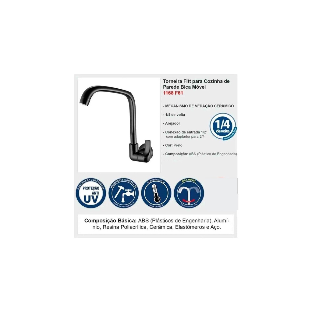 Torneira Lorenzetti para Cozinha de Parede – Preto 7111084