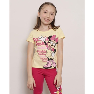 Blusa Infantil Manga Curta Estampa Glitter Minnie Disney Amarela