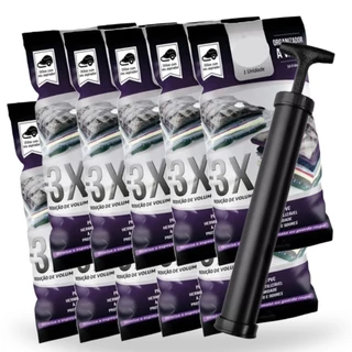 Kit 10x Saco a Vácuo para Roupas Organizador de Guarda Roupa 50x60cm Organizer + Bomba a Vácuo