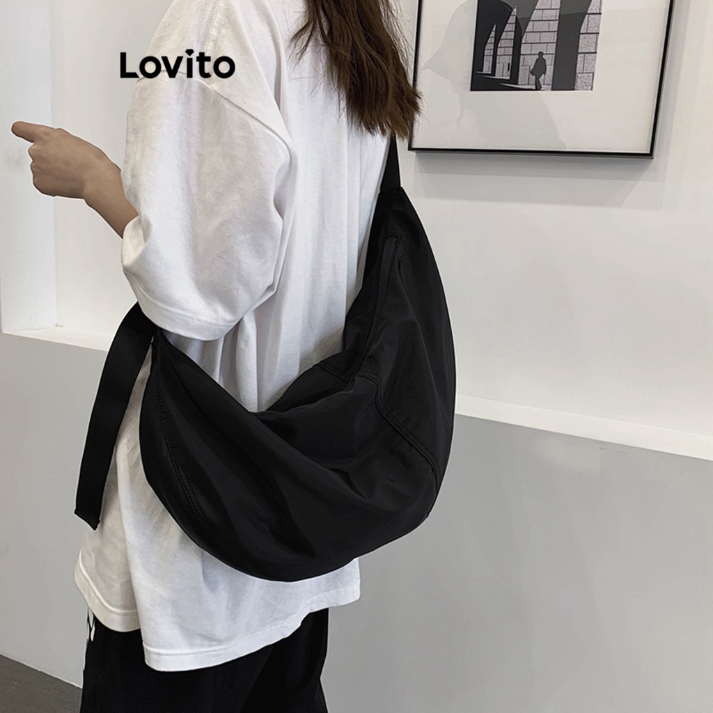 Lovito Bolsa De Ombro Pequena Básica Simples Casual Para Mulheres LNA32136 (Branco/Preto)