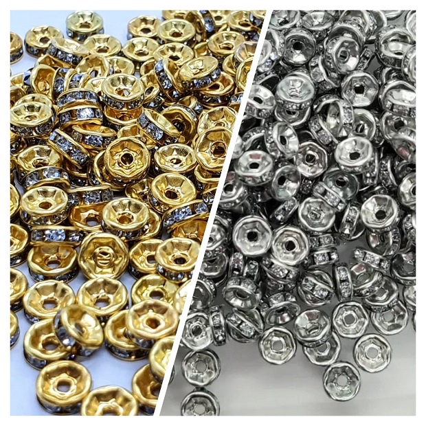 Rondela Rondele Strass 6mm Prateado 50/200 Unidades Níquel Entremeio Passante Bijuteria