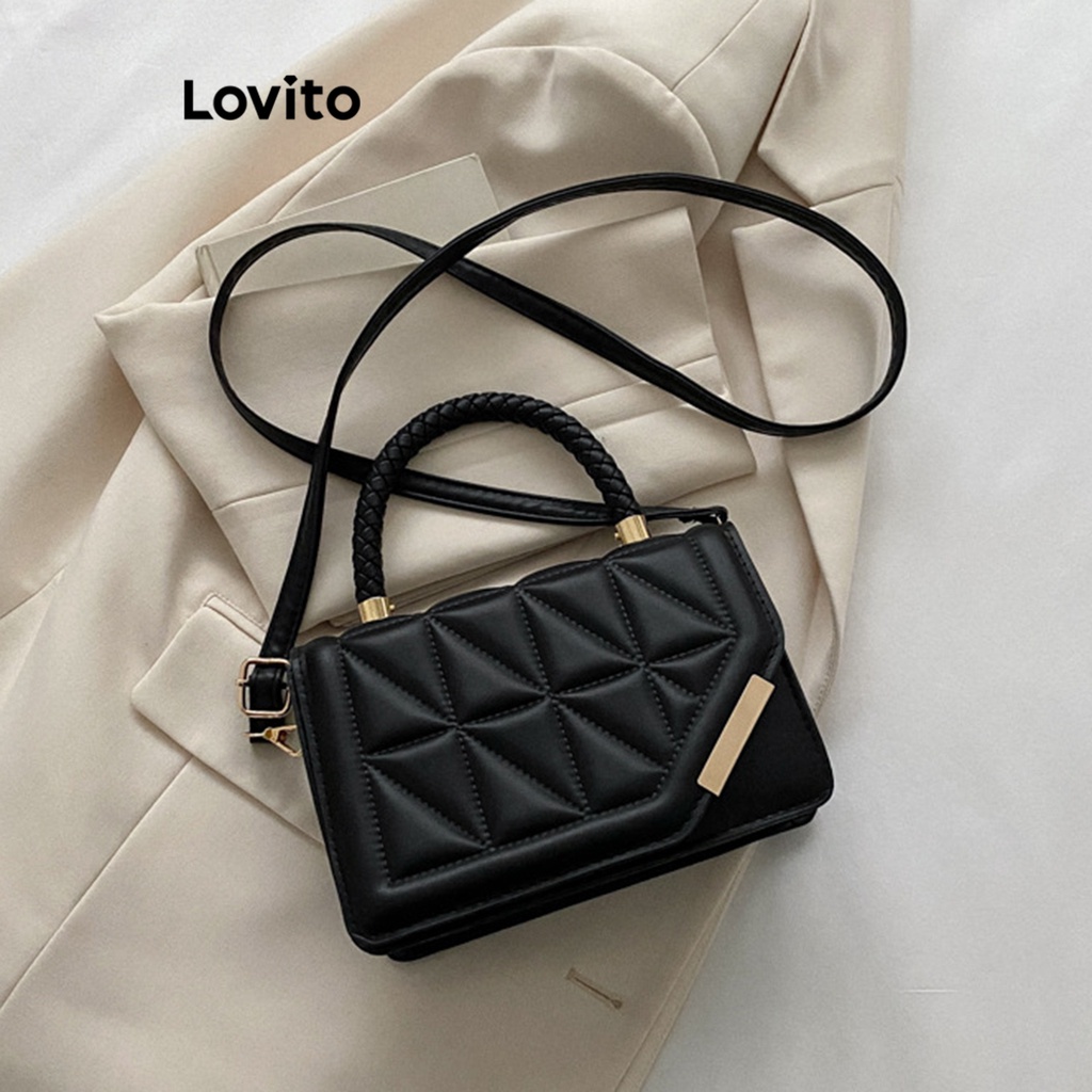 Lovito Casual Bolsa Feminina Pequena De Ombro Lisa B Sica Lna Rosa Choque Branco Preto