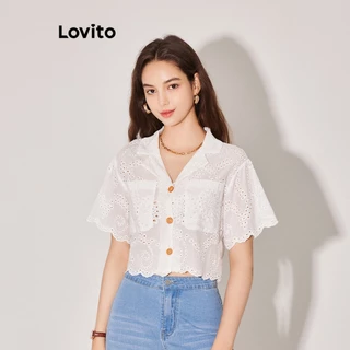 Lovito Blusa com Bordado de Ilhós e Bolso para Mulheres L59ED057 (Branco)