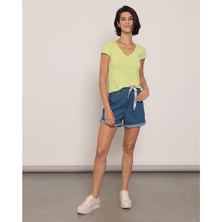 Short Mom Jeans Feminina Com Lenço Floral Azul