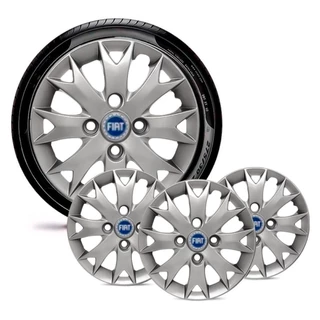 Jogo 4 Calota Carros Fiat Todos Aro 13 Prata Emblema Azul