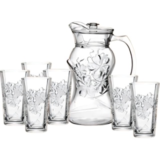 Jogo De Jarra 1,8L Com 6 Copos 250ml Em Vidro Para Água Suco