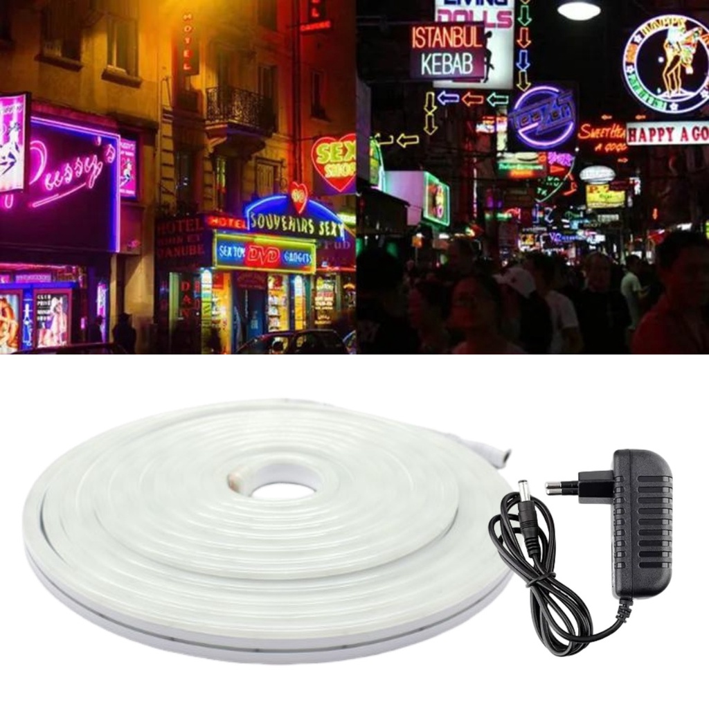 Fita LED 5 Metros 12V Mangueira Flexivel Neon Branco Quente 3000k