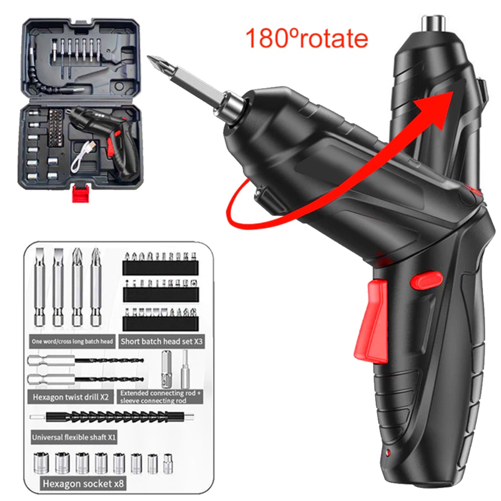 kit Parafusadeira/furadeira 45 Pçs À Bateria Carregador Usb