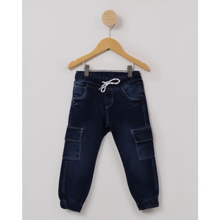 Calça Jeans Bebê Jogger Com Bolso Cargo Azul