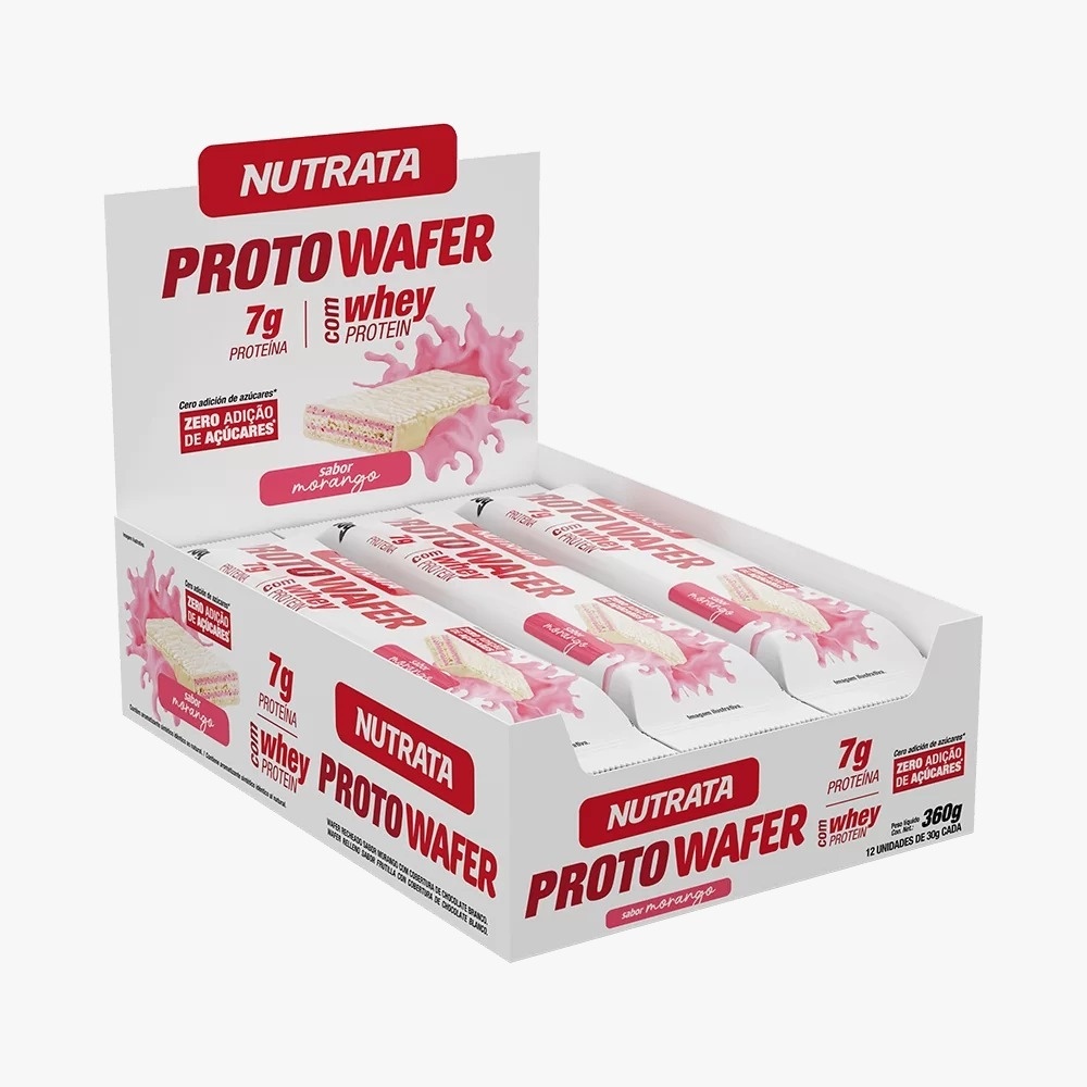 Barra Proto Wafer c/ Whey Protein Morango 12un x 30g – Nutrata