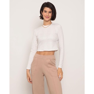 Blusa Feminina Cropped Canelada Bege